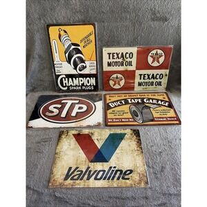 Vintage Metal Tin Signs Set of 5~Retro Garage & Oil 8x12 inches, 5PCS
